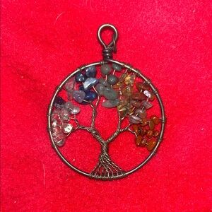 Handmade Tree of Life Pendant with Multicolor Gem Chips